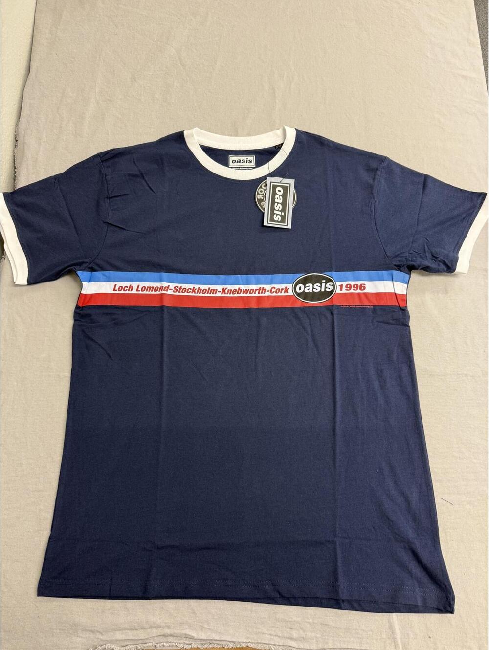 Oasis Band Shirt Ringer Navy Tee 1996 Retro / Official - XL
